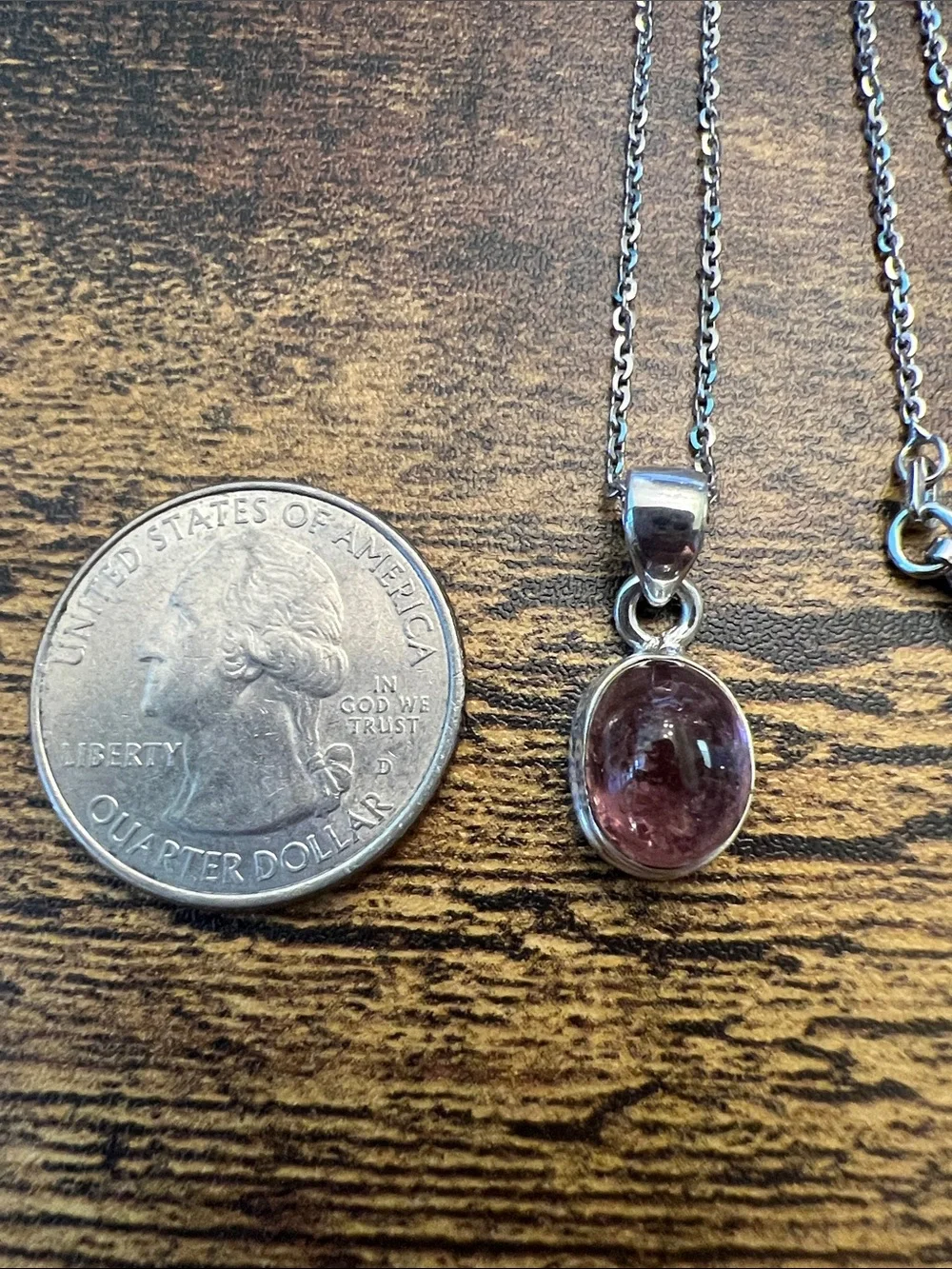 Sterling Silver Oval Pink Tourmaline Pendant  in a 20” 925 Italian chainNecklace